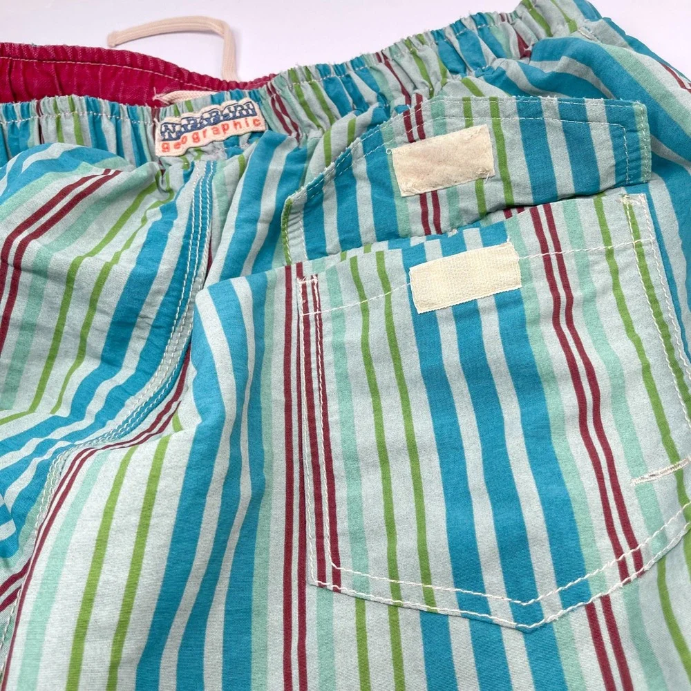 Napapijri Striped Retro Swim Trunks‎ Lined Elastic Waist Men's Swim Shorts M